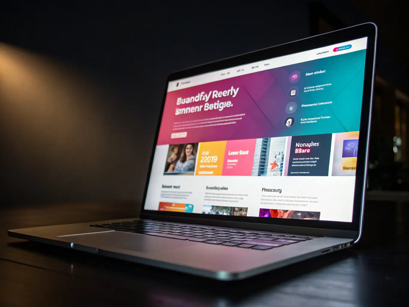 A sleek laptop displaying a modern website interface with futuristic design elements, representing SamyLabs' web development service.