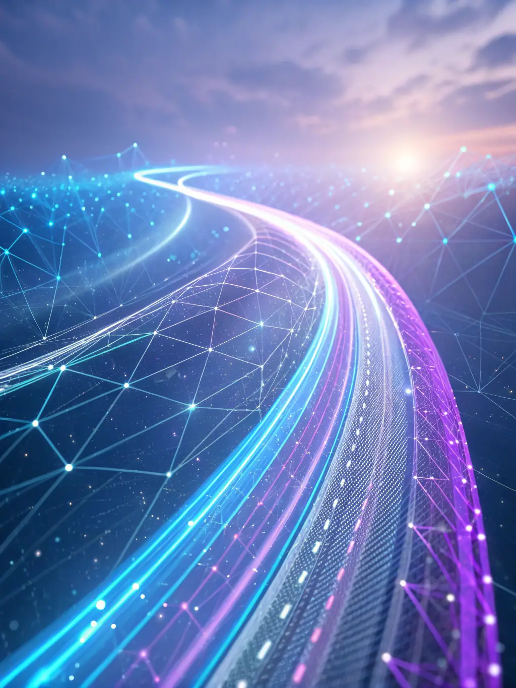 An abstract representation of data streams converging into a central point, symbolizing digital consulting and strategic planning, with a dark and modern aesthetic.